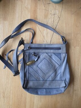 Lucky Brand Baldwin "Vintage Denim" Blue Leather Crossbody Diamond Stitch Panel